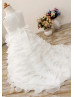 Beaded Ivory Lace Organza Tiered Flower Girl Dress